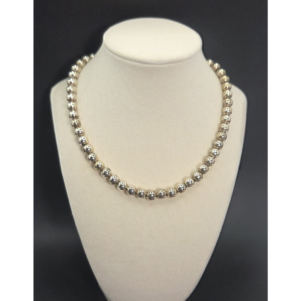Napier Metal Bead Necklace Polished Strand Silver Tone Singed